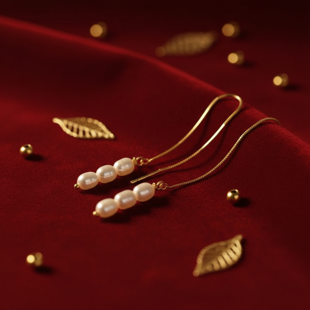 Real Gold Earline Natural Freshwater Pearl Earrings