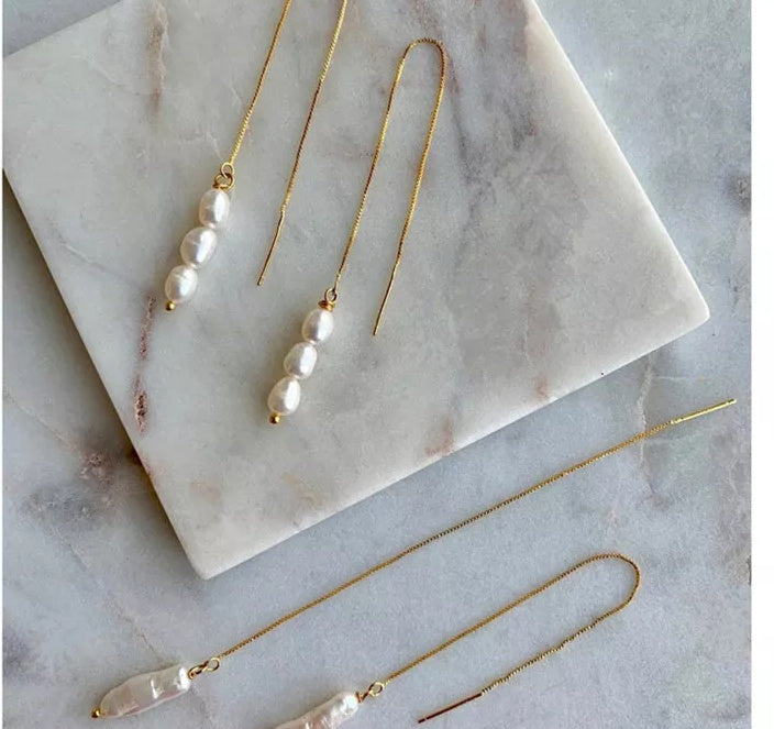 Real Gold Earline Natural Freshwater Pearl Earrings