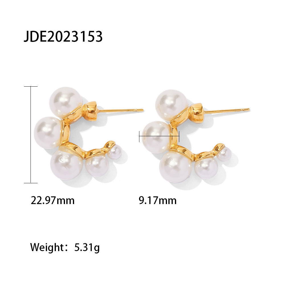 French Retro Fresh Water Pearl Women's Senior Niche 18K Gold Zircon Stud Earrings