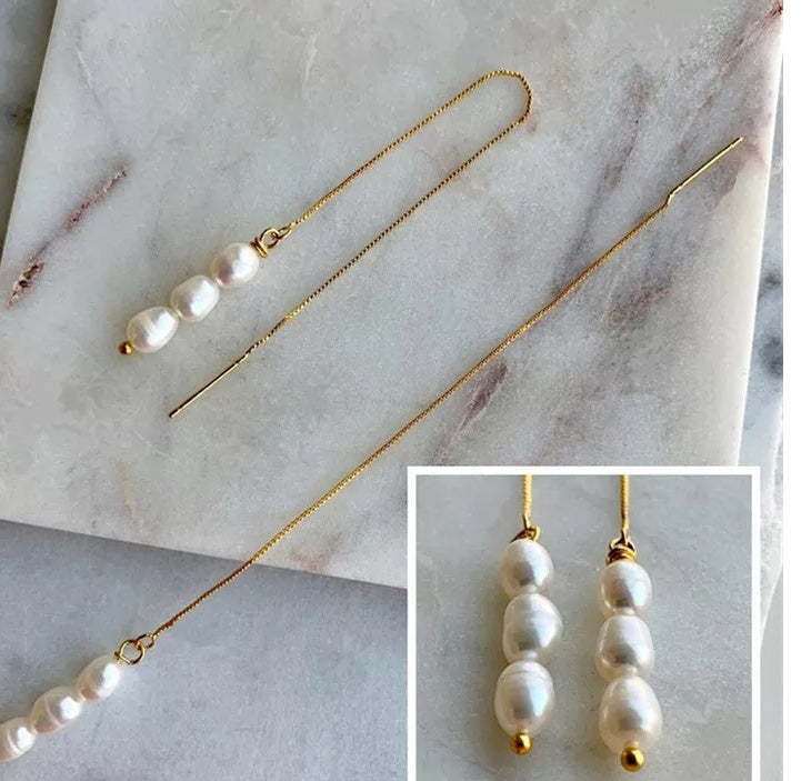 Real Gold Earline Natural Freshwater Pearl Earrings