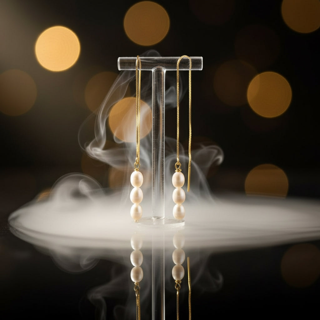 Real Gold Earline Natural Freshwater Pearl Earrings
