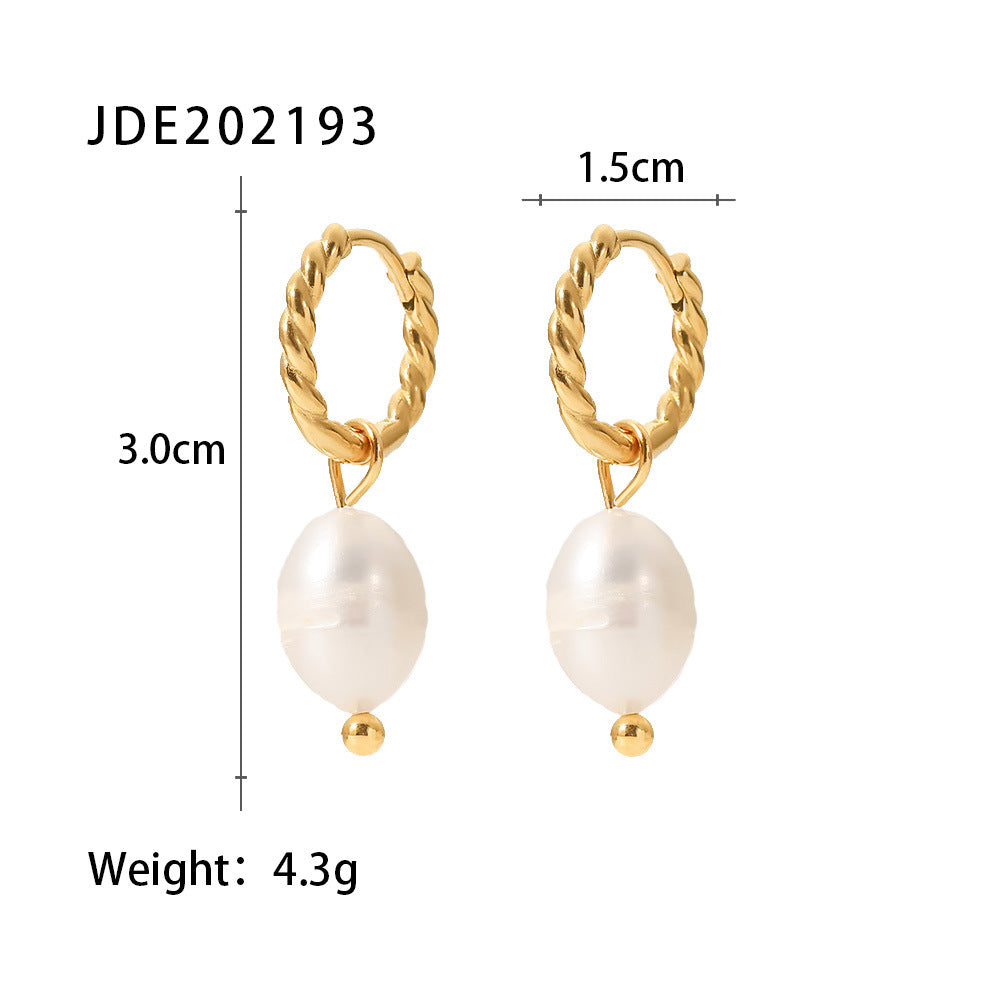 French Retro Fresh Water Pearl Women's Senior Niche 18K Gold Zircon Stud Earrings