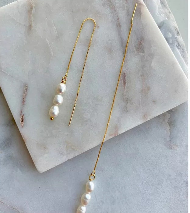 Real Gold Earline Natural Freshwater Pearl Earrings