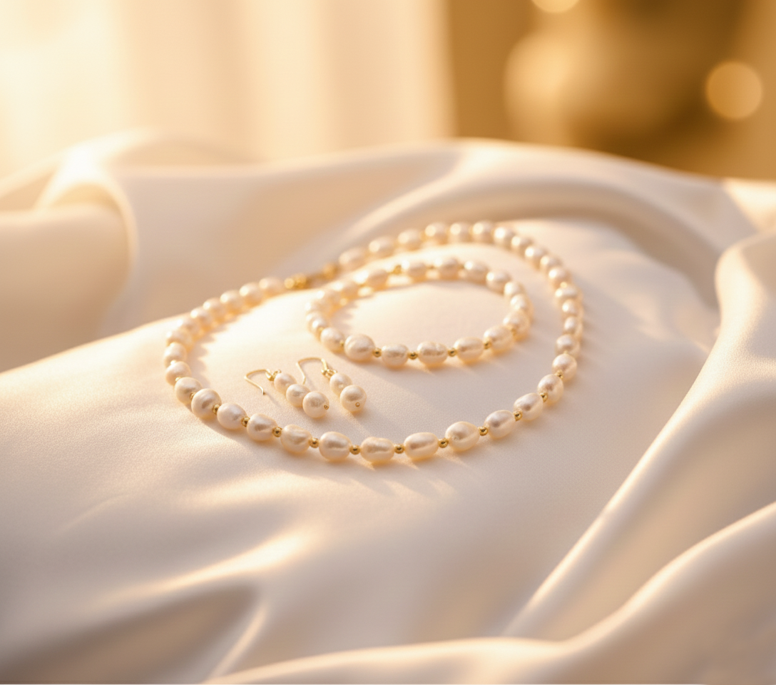 Baroque Freshwater Pearl Necklace Bracelet Earrings Set