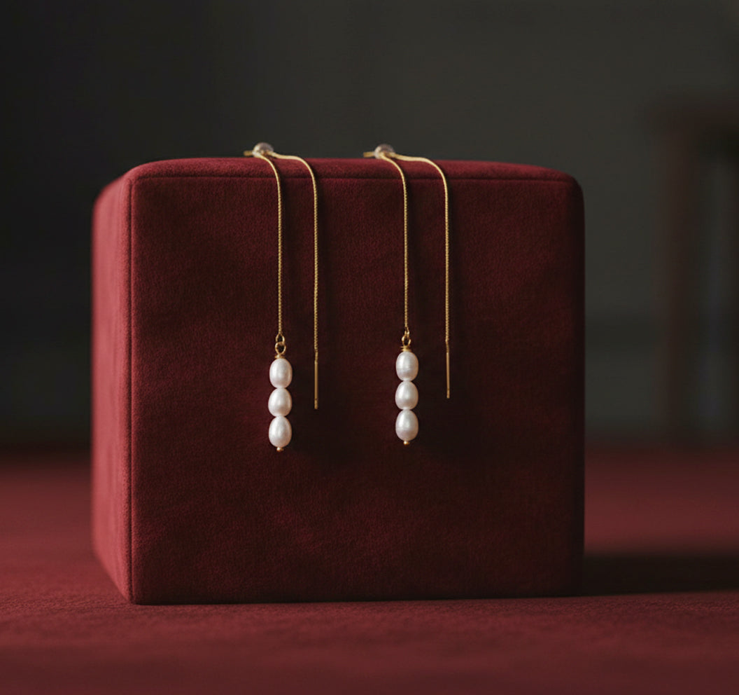 Real Gold Earline Natural Freshwater Pearl Earrings