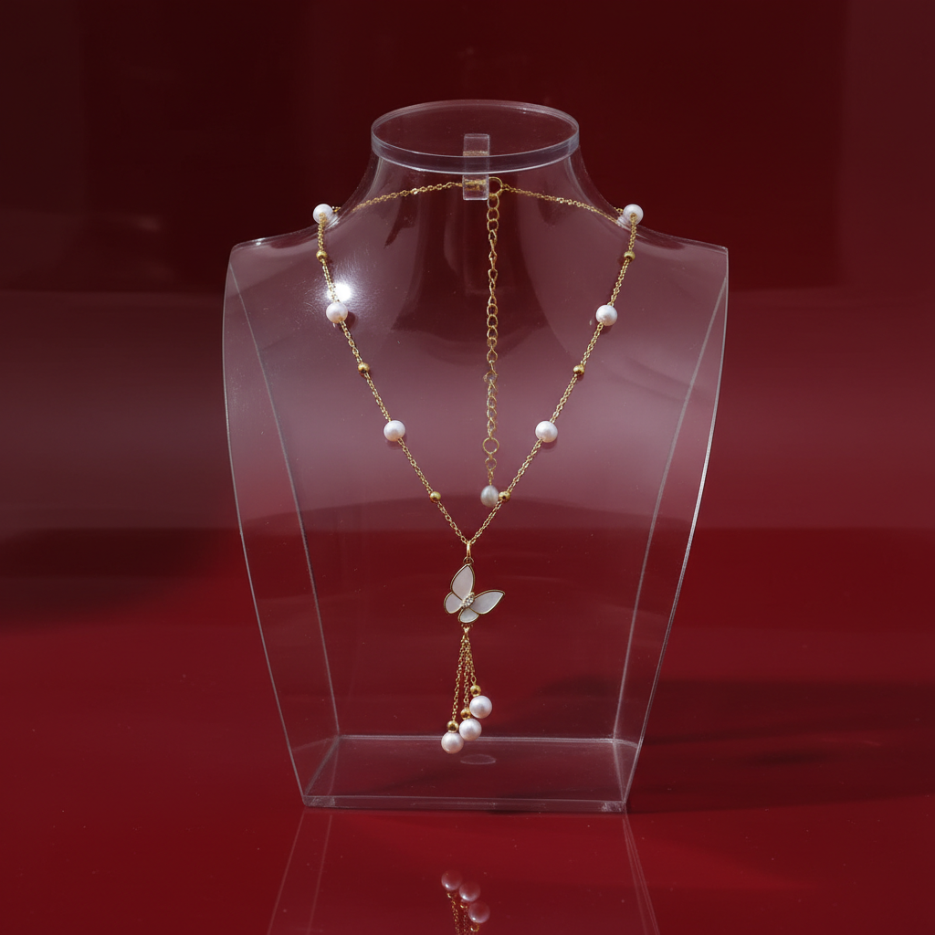 Natural Freshwater Pearl Necklace 6-7mm Butterfly Tassel