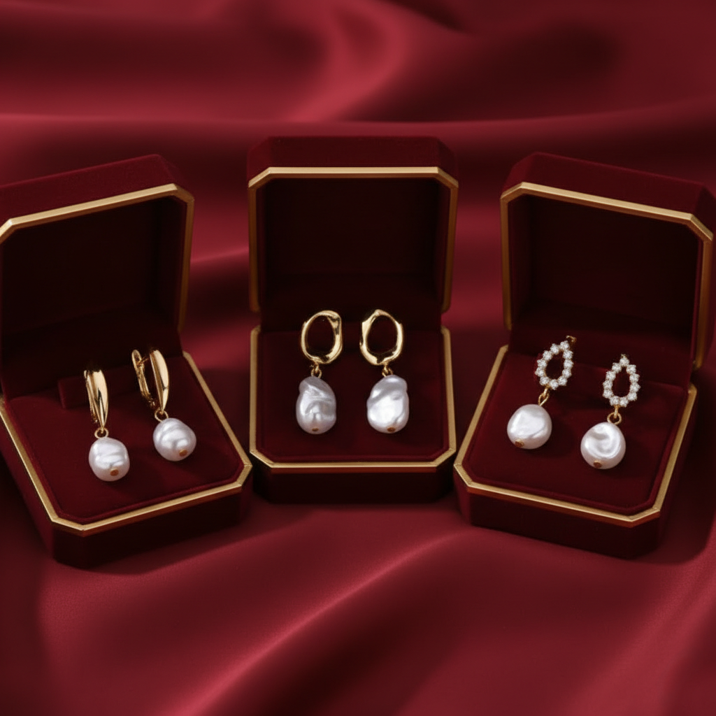 Geometric Circular Design Water Pearl Earrings