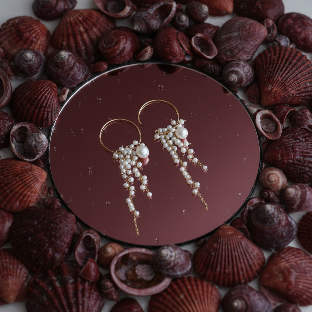 Round Wisteria Beaded Natural Water Pearl Earrings