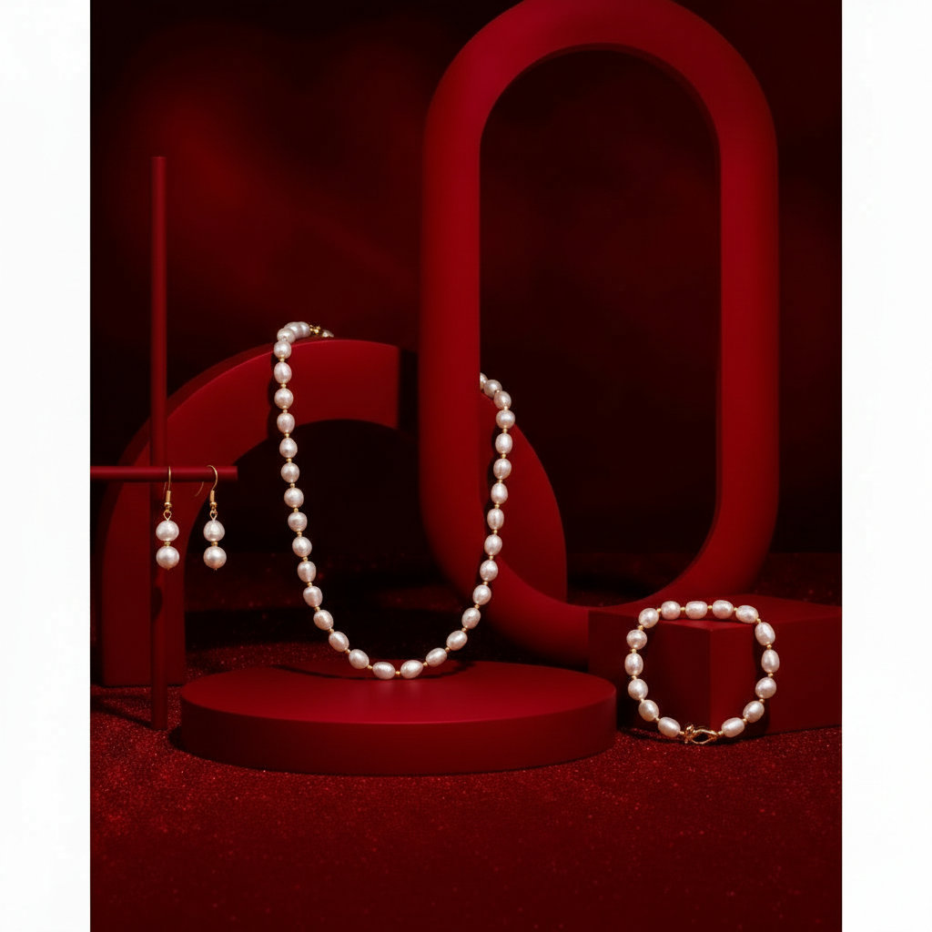 Baroque Freshwater Pearl Necklace Bracelet Earrings Set