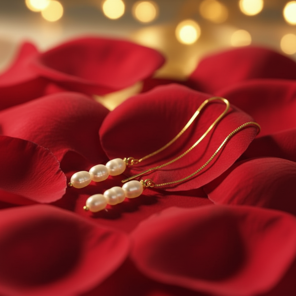 Real Gold Earline Natural Freshwater Pearl Earrings
