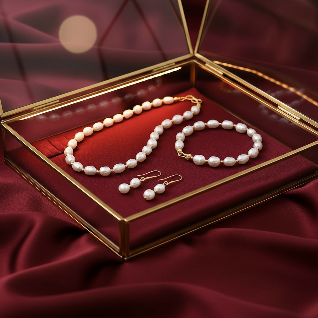 Baroque Freshwater Pearl Necklace Bracelet Earrings Set