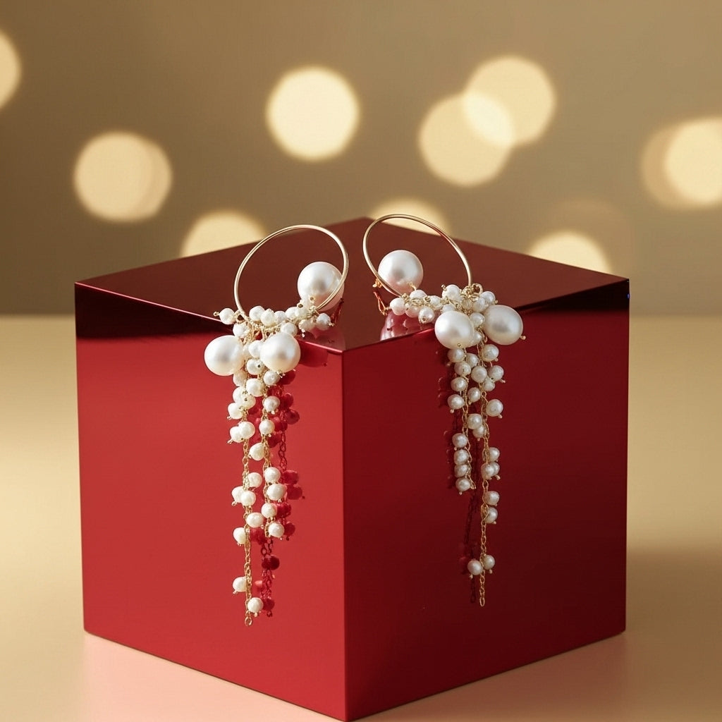 Round Wisteria Beaded Natural Water Pearl Earrings