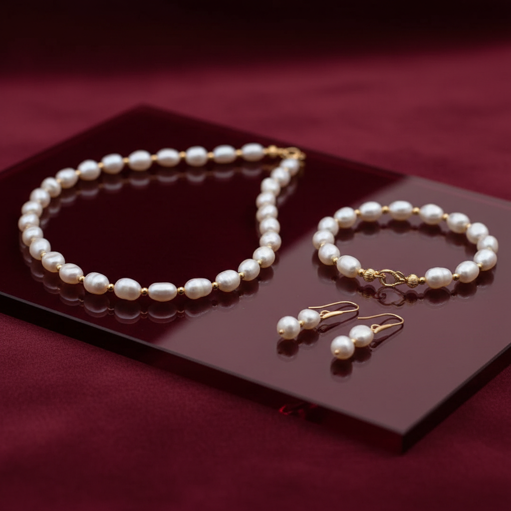 Baroque Freshwater Pearl Necklace Bracelet Earrings Set