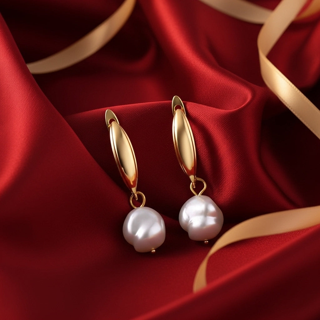 Geometric Circular Design Water Pearl Earrings