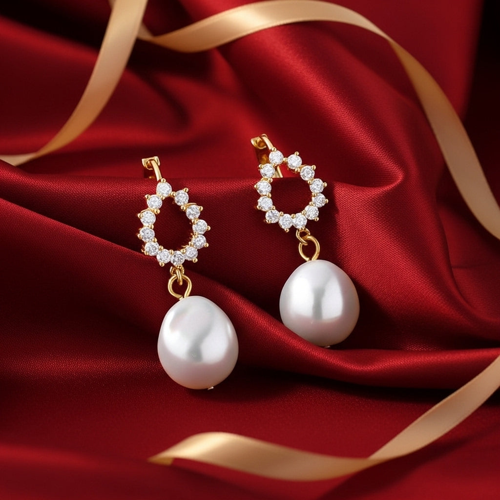 Geometric Circular Design Water Pearl Earrings
