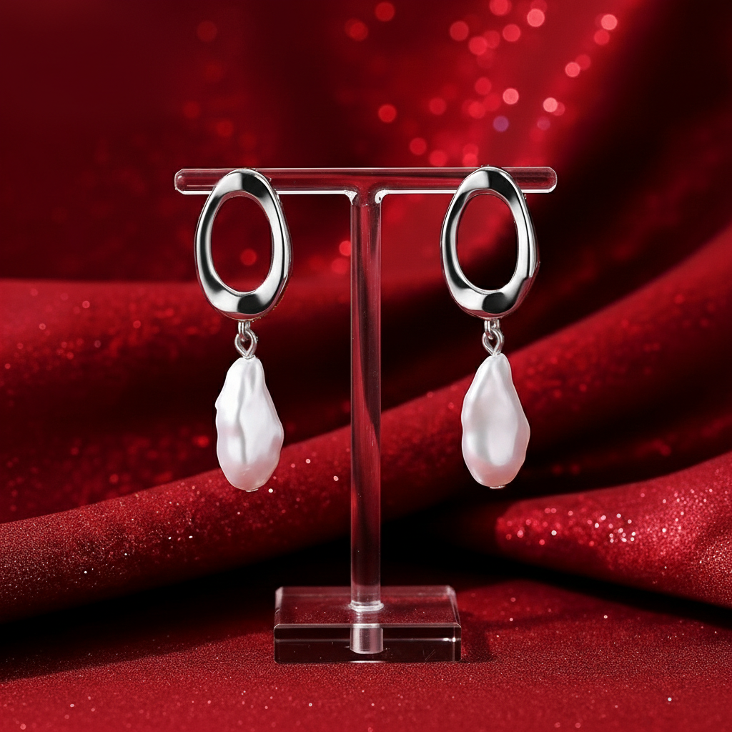Geometric Circular Design Water Pearl Earrings