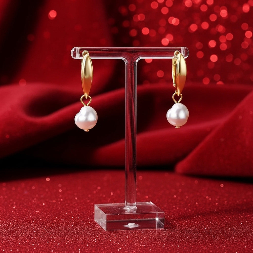 Geometric Circular Design Water Pearl Earrings