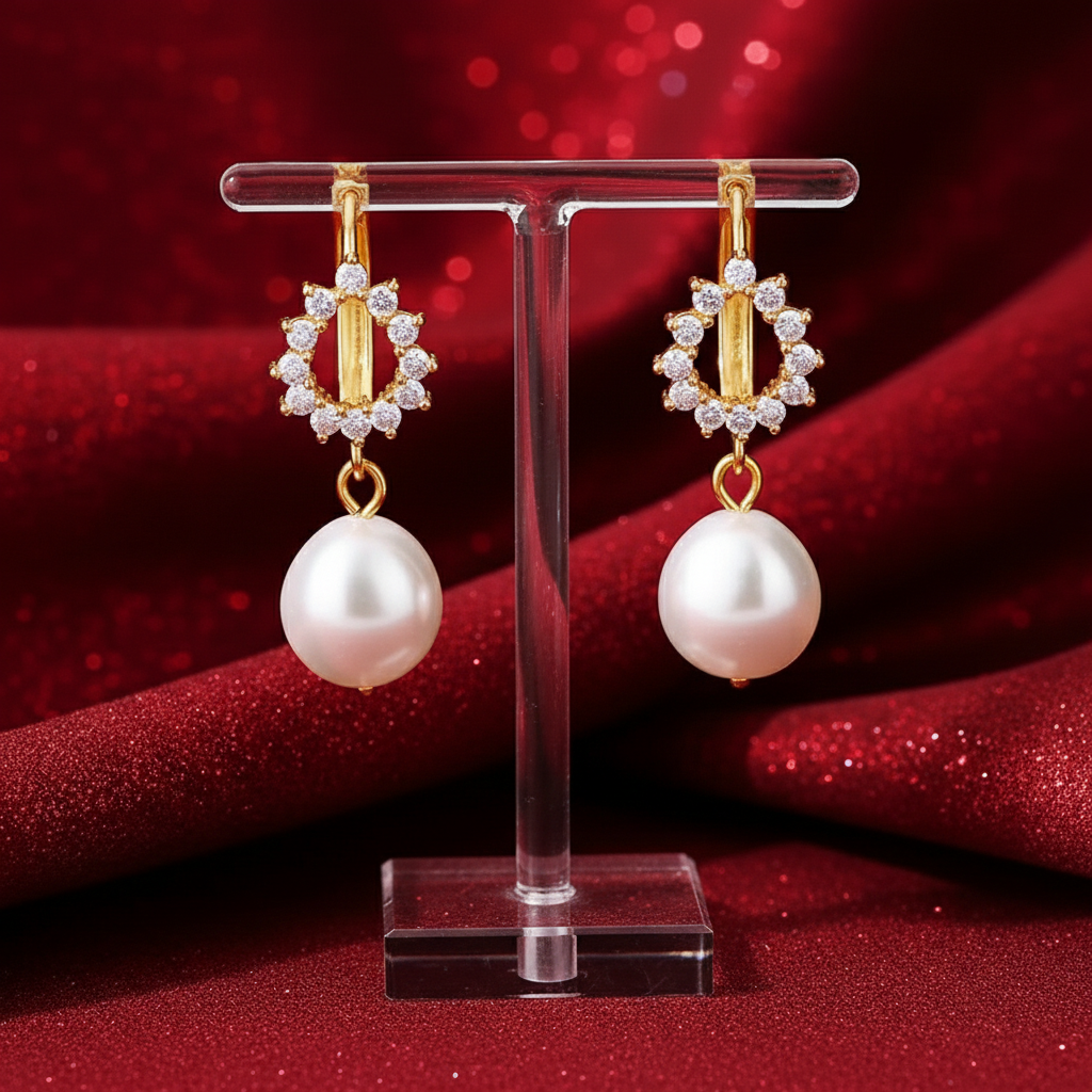Geometric Circular Design Water Pearl Earrings