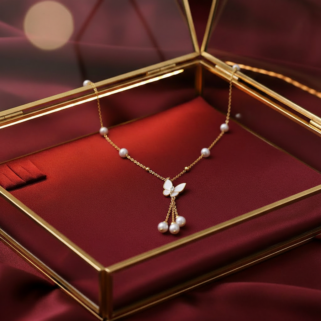Natural Freshwater Pearl Necklace 6-7mm Butterfly Tassel