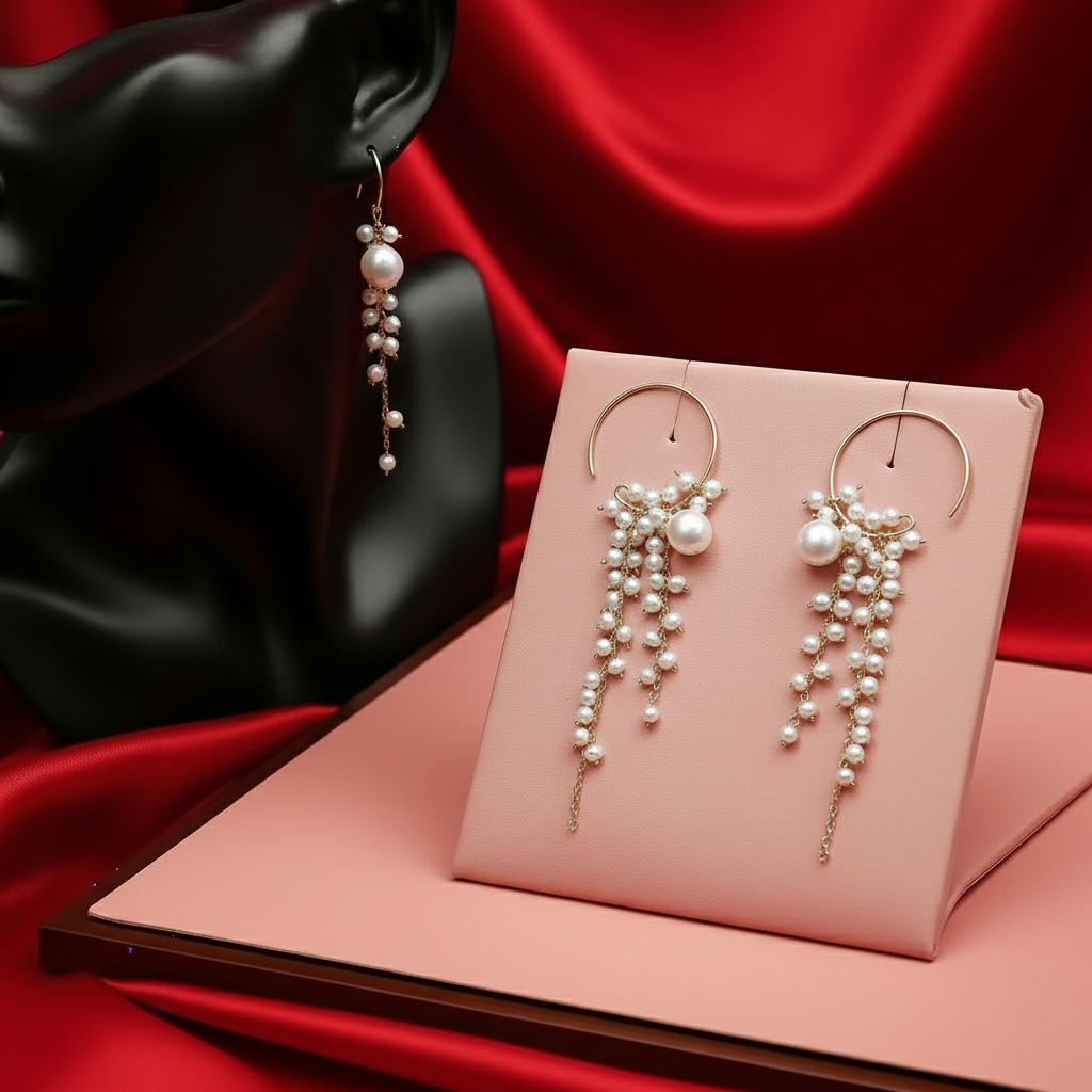 Round Wisteria Beaded Natural Water Pearl Earrings