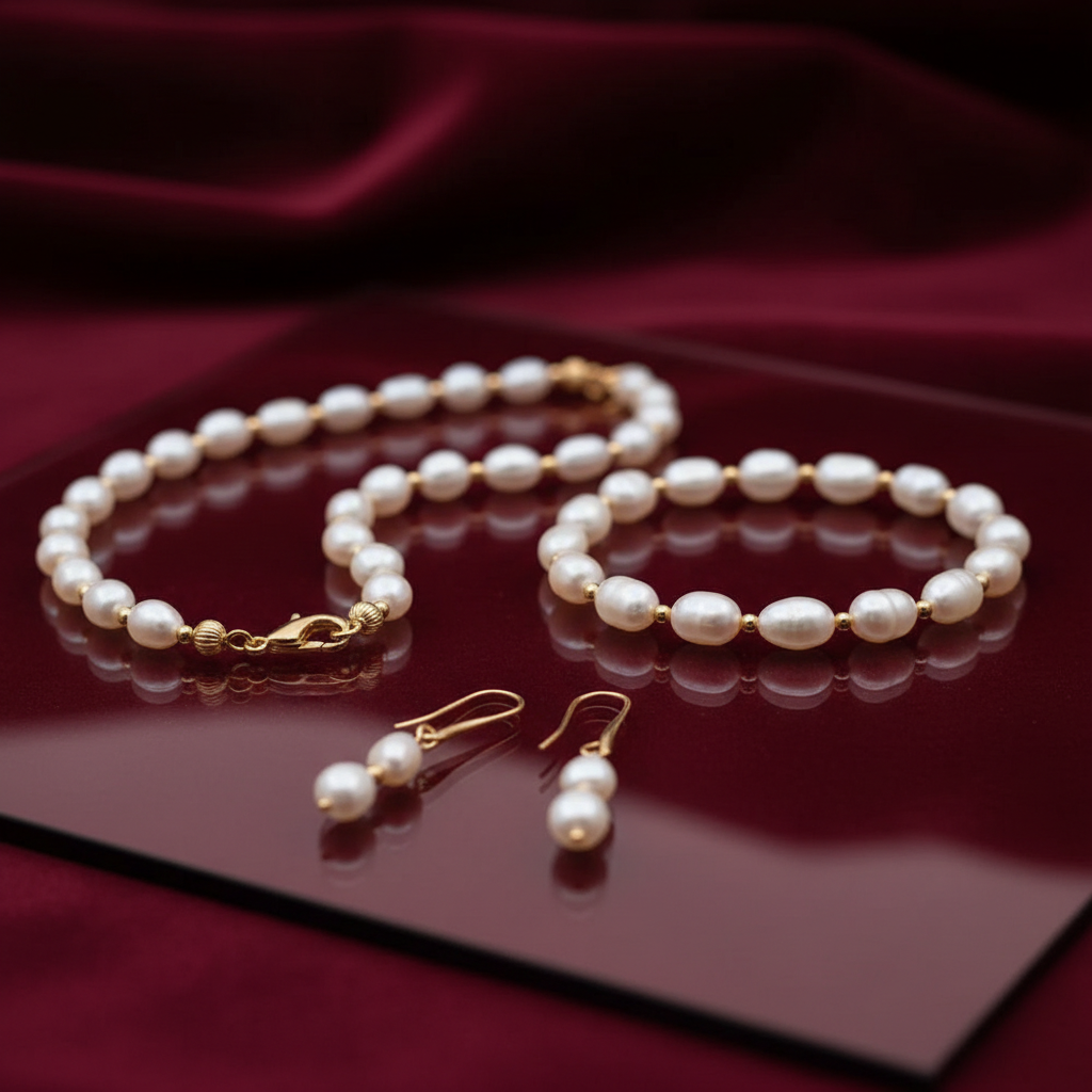 Baroque Freshwater Pearl Necklace Bracelet Earrings Set
