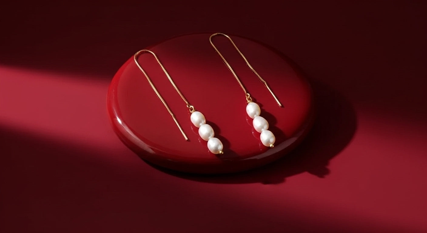 Real Gold Earline Natural Freshwater Pearl Earrings