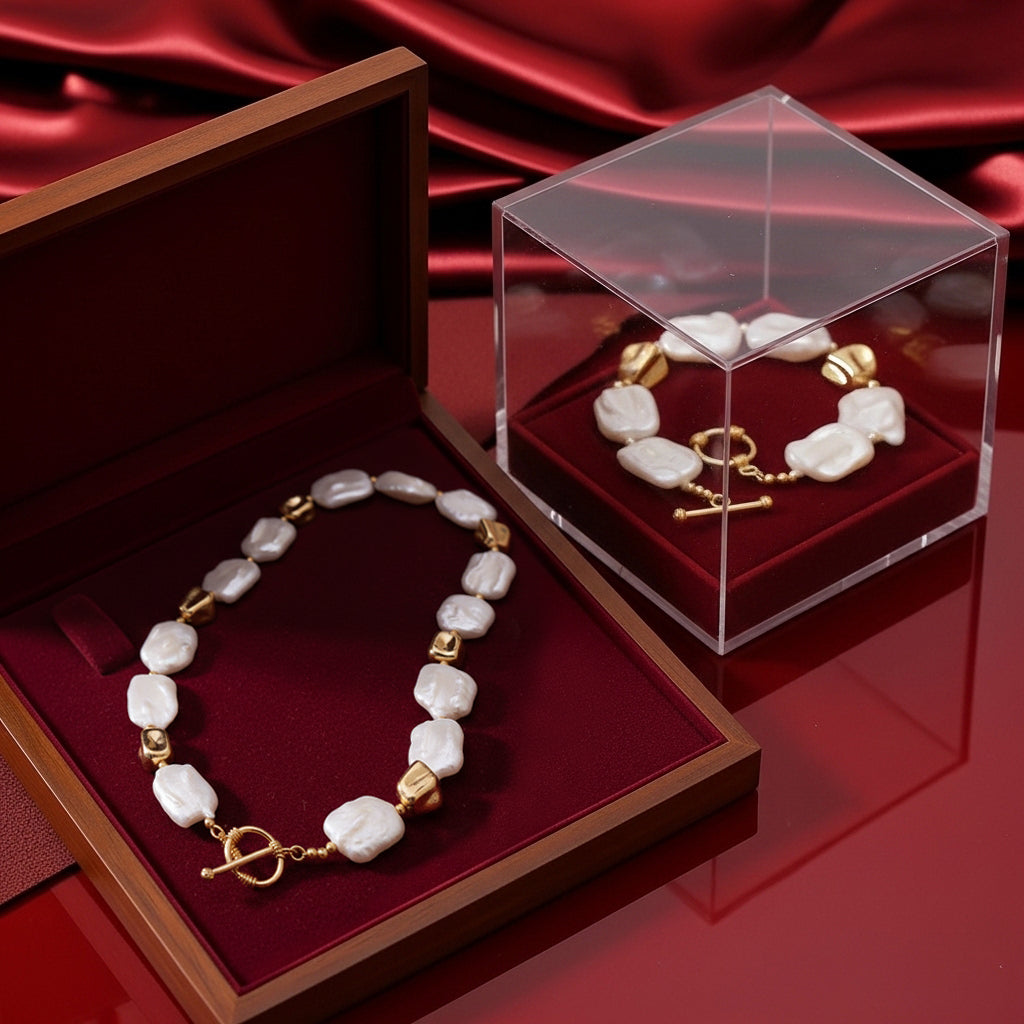 Vintage Stone Square Baroque Pearl Jewelry