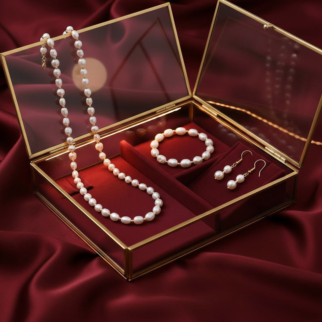 Baroque Freshwater Pearl Necklace Bracelet Earrings Set