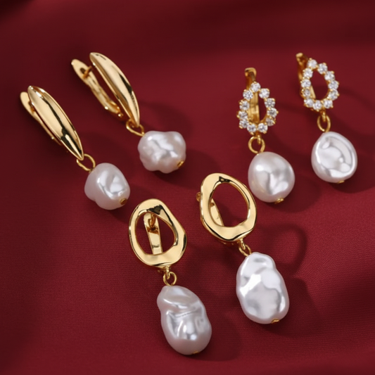 Geometric Circular Design Water Pearl Earrings