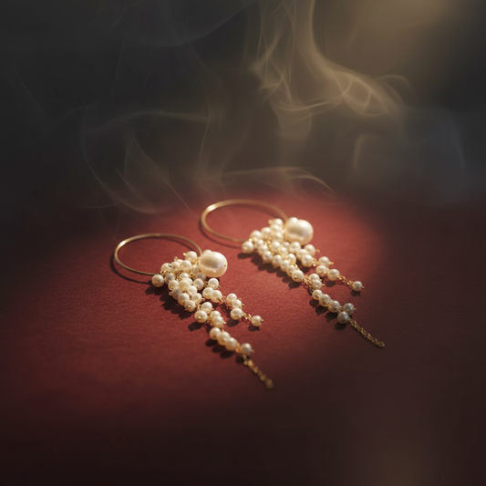 Round Wisteria Beaded Natural Water Pearl Earrings