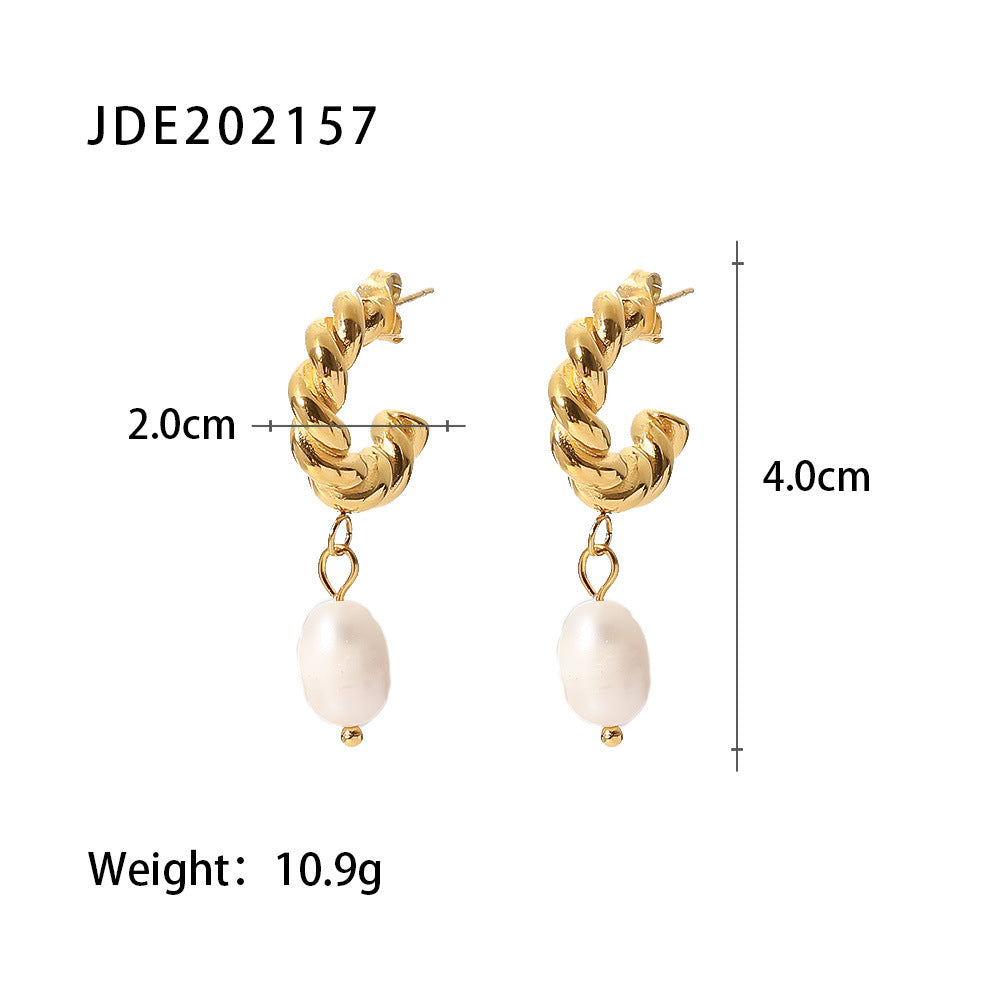 French Retro Fresh Water Pearl Women's Senior Niche 18K Gold Zircon Stud Earrings