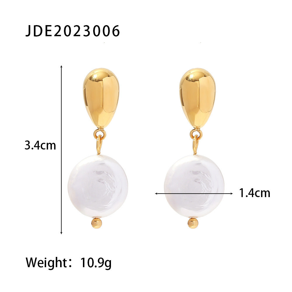 French Retro Fresh Water Pearl Women's Senior Niche 18K Gold Zircon Stud Earrings